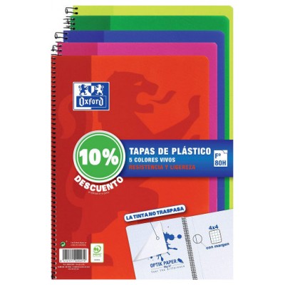 PACK 5 CUADERNOS TAPA PLÁSTICO Fº 80H.4X4 - COLORES VIVOS OXFORD 400091365 (Espera 4 dias)