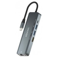AISENS - USB-C DOCK 5 EN 1, USB-C A 1xHDMI, 1xRJ45, 2xUSB, 1xPD, GRIS, 15CM