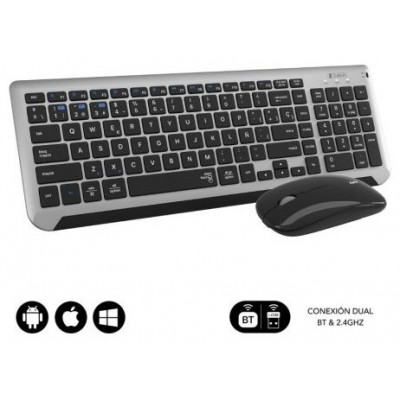 SUBBLIM Teclado con Ratón Bluetooth + 2.4G Combo Dual Prestige Extendido Gris/Negro (Espera 4 dias)