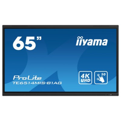 iiyama TE6514MIS-B1AG pantalla de señalización Panel plano interactivo 165,1 cm (65") LCD Wifi 435 cd / m² 4K Ultra HD Negro Pantalla táctil Procesador incorporado Android 24/7 (Espera 4 dias)